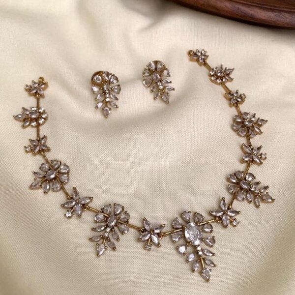 Home elegant floral crystal statement necklace set with matching earrings for women